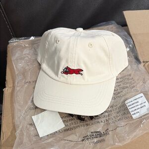 Kids' Cream Cap with Embroidered Red Logo